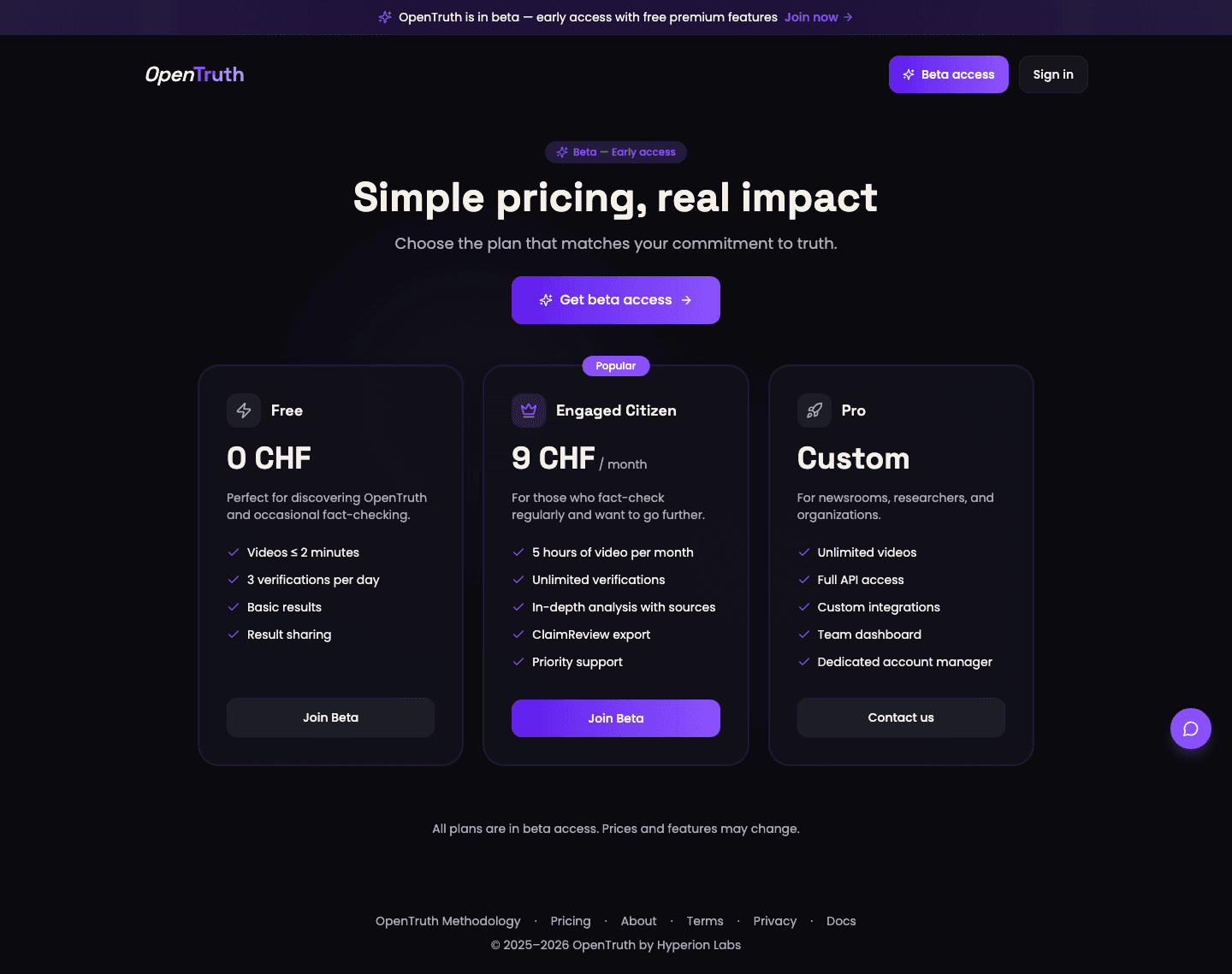 Pricing — plans and features comparison